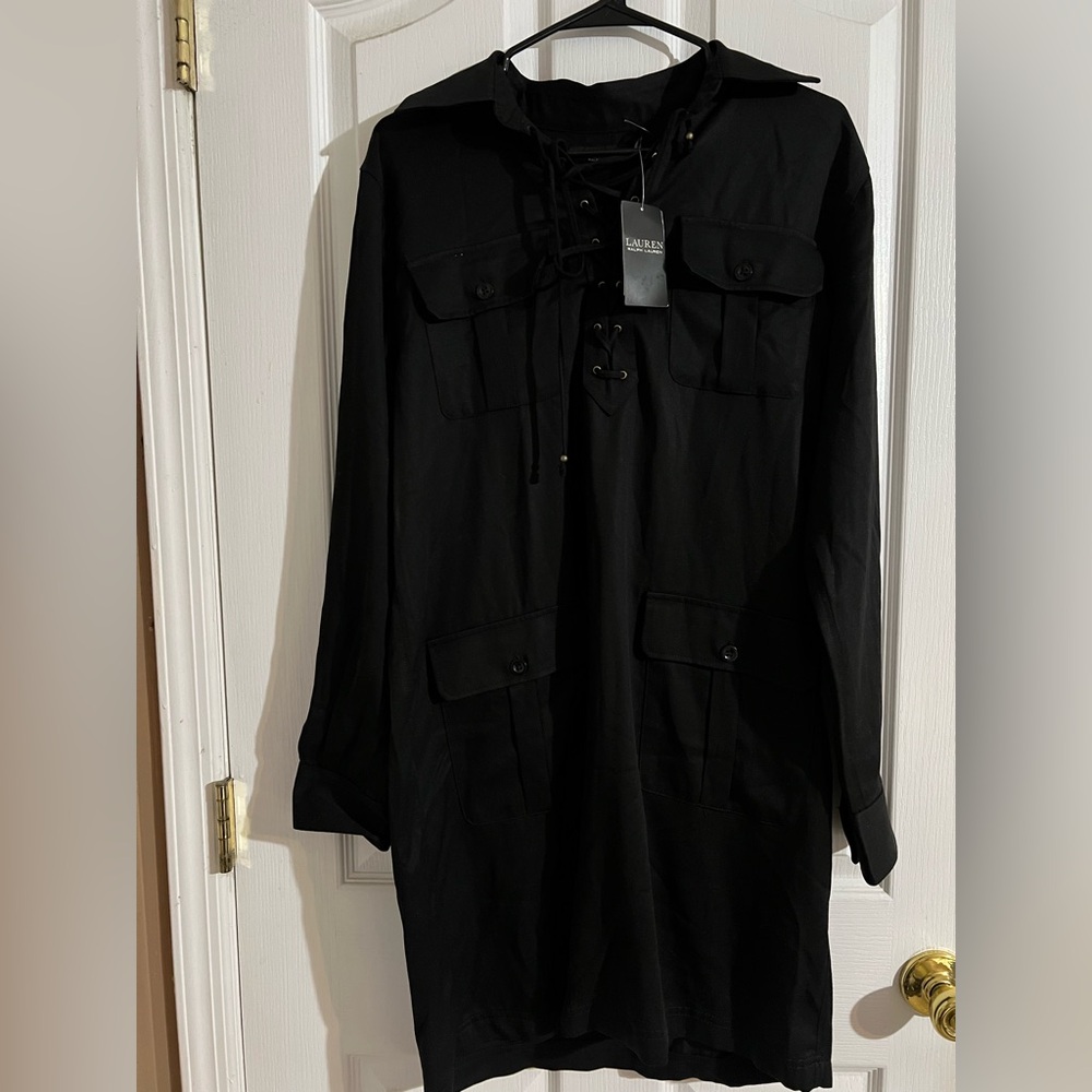 Ralph Lauren Black Label - Long Sleeve Lace-up Shirt Dress - Size 6 - Picture 5 of 6